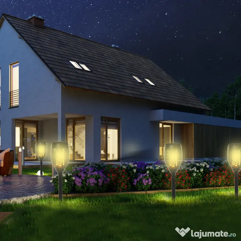 Outsunny Set 4 Lămpi LED de Exterior cu Energie Solară și Țăruși, Ø12x72 cm, Negru | Aosom Romania