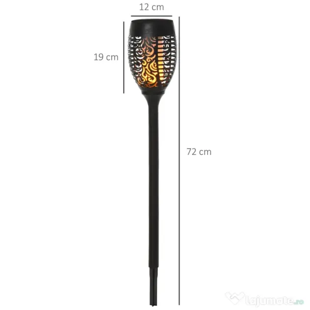 Outsunny Set 4 Lămpi LED de Exterior cu Energie Solară și Țăruși, Ø12x72 cm, Negru | Aosom Romania