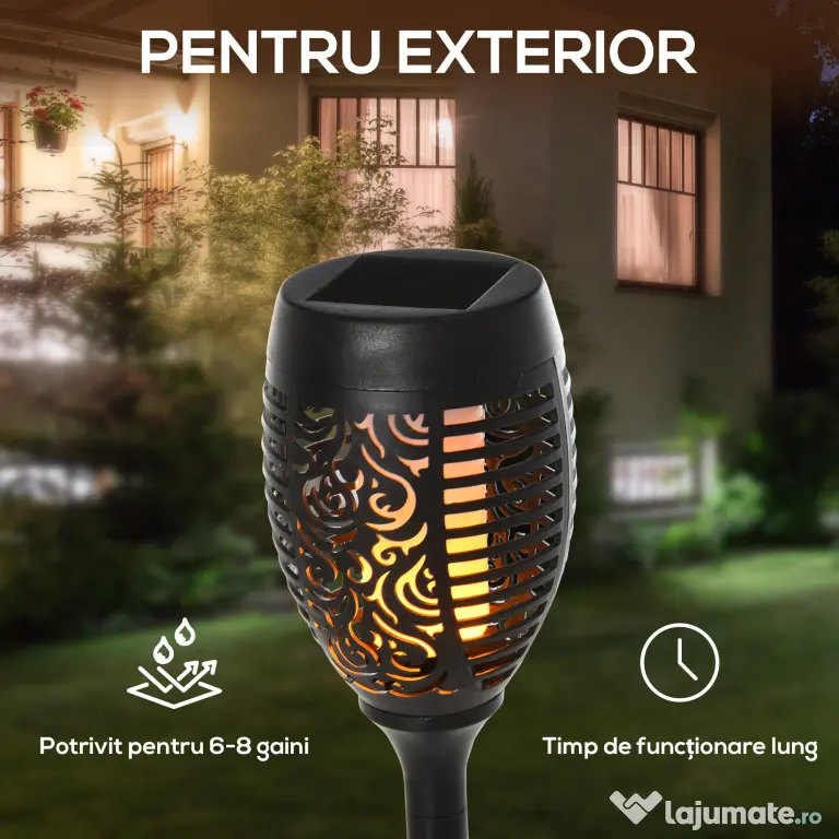 Outsunny Set 4 Lămpi LED de Exterior cu Energie Solară și Țăruși, Ø12x72 cm, Negru | Aosom Romania