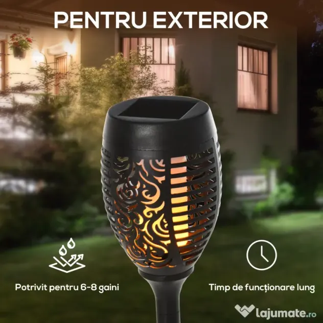 Outsunny Set 4 Lămpi LED de Exterior cu Energie Solară și Țăruși, Ø12x72 cm, Negru | Aosom Romania