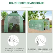 Outsunny Sera tip tunel de Gradina, pentru plante, legume, fructe cu Structura din Otel, Ferestre si Usa, Verde | Aosom Romania 