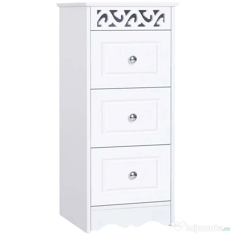 HOMCOM Comodă Baie Elegantă Lemn cu 3 Sertare Design Compact 29.8x29.8x68.5cm Alb | Aosom Romania