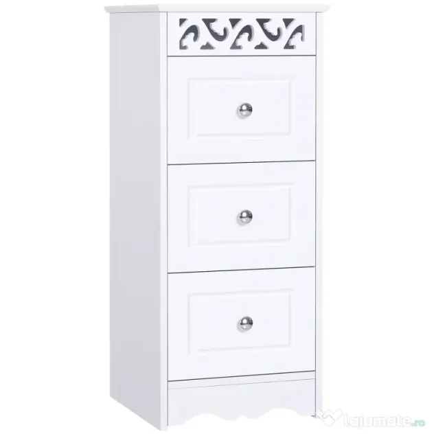 HOMCOM Comodă Baie Elegantă Lemn cu 3 Sertare Design Compact 29.8x29.8x68.5cm Alb | Aosom Romania