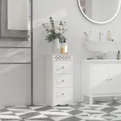 HOMCOM Comodă Baie Elegantă Lemn cu 3 Sertare Design Compact 29.8x29.8x68.5cm Alb | Aosom Romania 