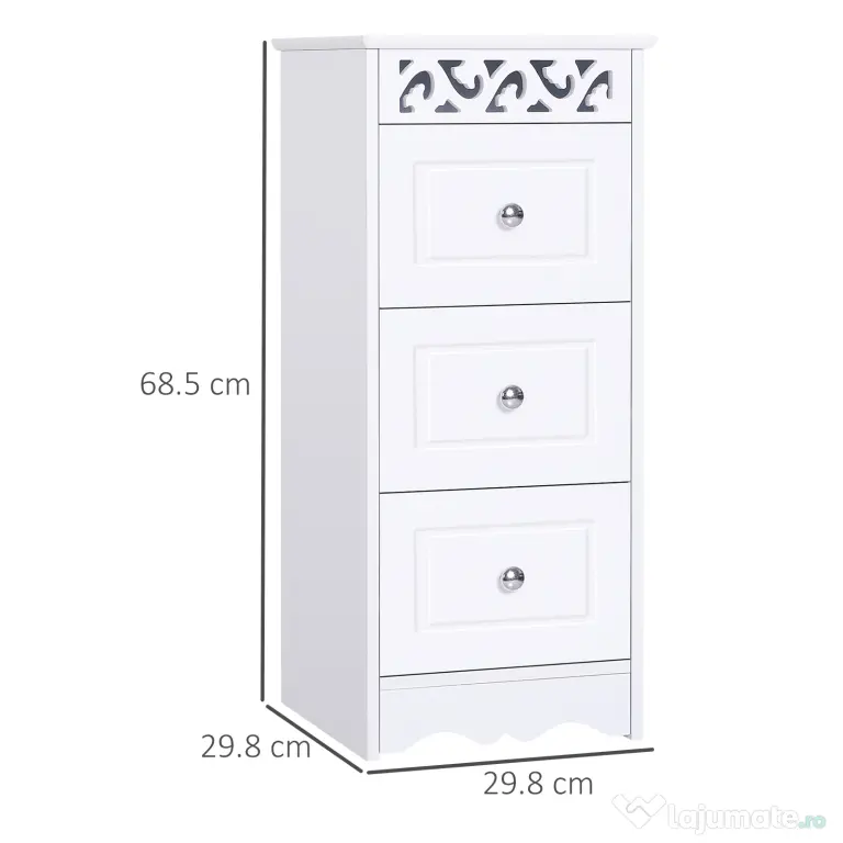 HOMCOM Comodă Baie Elegantă Lemn cu 3 Sertare Design Compact 29.8x29.8x68.5cm Alb | Aosom Romania