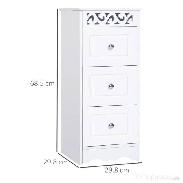 HOMCOM Comodă Baie Elegantă Lemn cu 3 Sertare Design Compact 29.8x29.8x68.5cm Alb | Aosom Romania