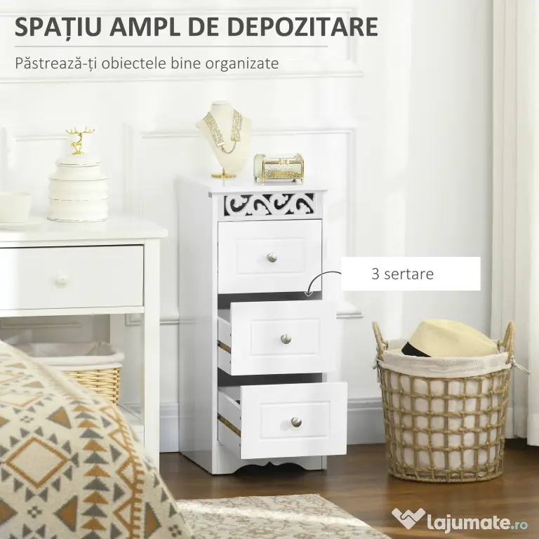 HOMCOM Comodă Baie Elegantă Lemn cu 3 Sertare Design Compact 29.8x29.8x68.5cm Alb | Aosom Romania