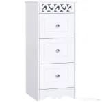 Homcom Comoda Baie Lemn Alb – Decor Floral Sculptat 30×30×68.5 cm