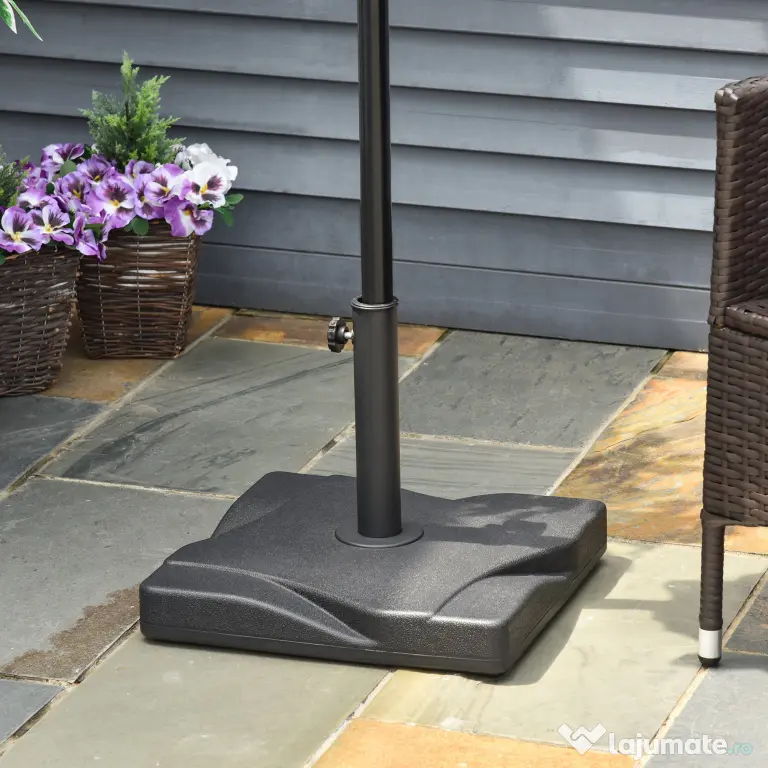 Outsunny Suport Pătrat pentru Umbrelă, Bază Greutate 20kg din Plastic, 41.5x41.5x35cm, Ideal pentru Exterior, Negru | Aosom Romania