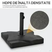 Outsunny Suport Pătrat pentru Umbrelă, Bază Greutate 20kg din Plastic, 41.5x41.5x35cm, Ideal pentru Exterior, Negru | Aosom Romania 