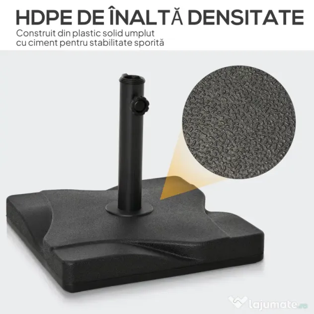 Outsunny Suport Pătrat pentru Umbrelă, Bază Greutate 20kg din Plastic, 41.5x41.5x35cm, Ideal pentru Exterior, Negru | Aosom Romania