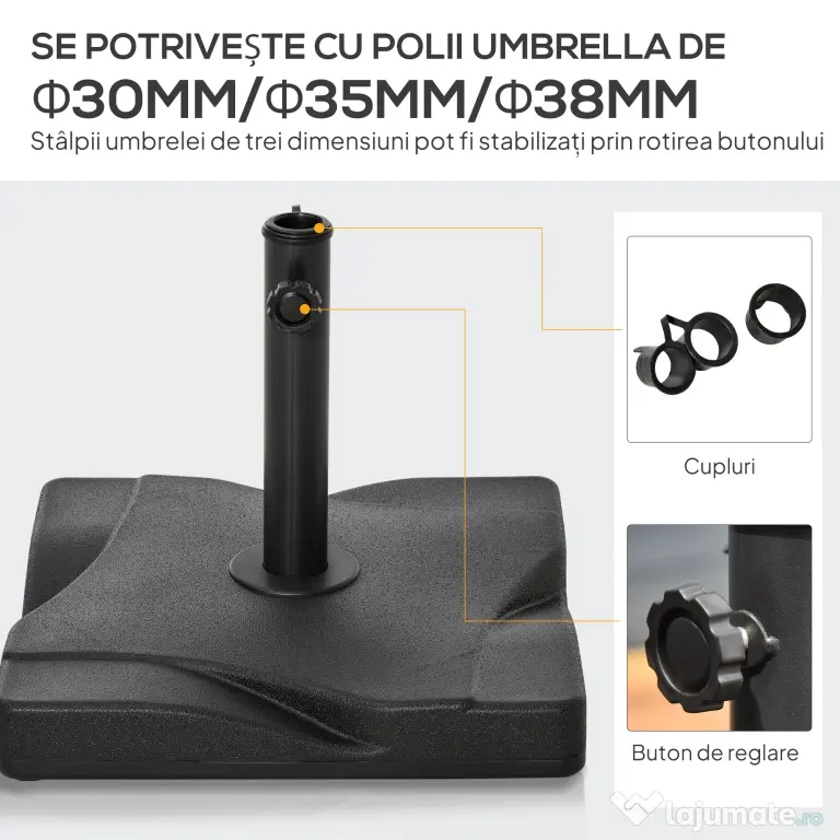 Outsunny Suport Pătrat pentru Umbrelă, Bază Greutate 20kg din Plastic, 41.5x41.5x35cm, Ideal pentru Exterior, Negru | Aosom Romania