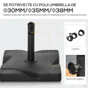 Outsunny Suport Pătrat pentru Umbrelă, Bază Greutate 20kg din Plastic, 41.5x41.5x35cm, Ideal pentru Exterior, Negru | Aosom Romania 
