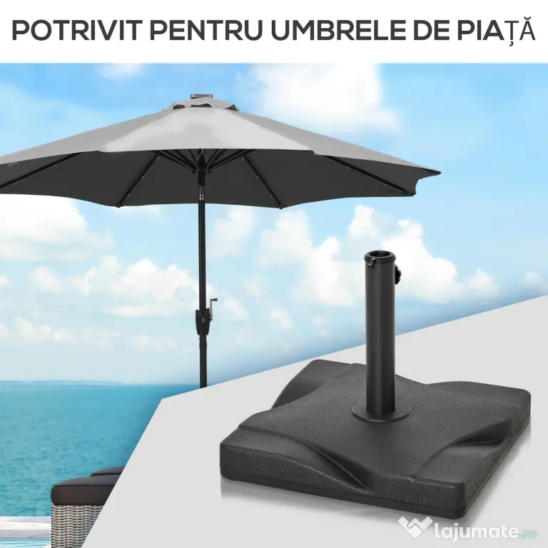 Outsunny Suport Pătrat pentru Umbrelă, Bază Greutate 20kg din Plastic, 41.5x41.5x35cm, Ideal pentru Exterior, Negru | Aosom Romania