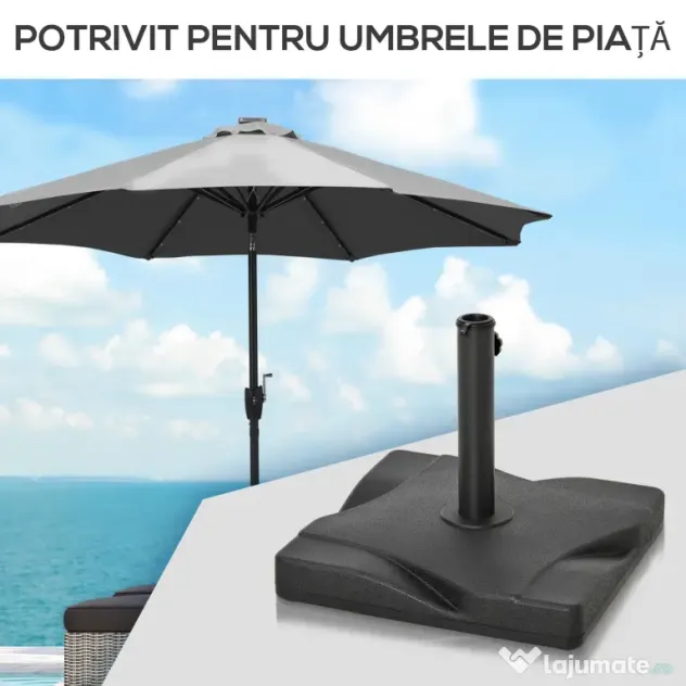 Outsunny Suport Pătrat pentru Umbrelă, Bază Greutate 20kg din Plastic, 41.5x41.5x35cm, Ideal pentru Exterior, Negru | Aosom Romania