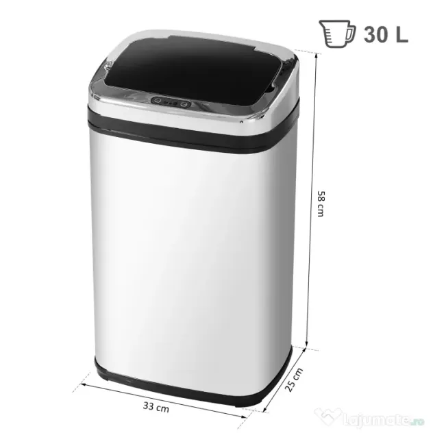 HOMCOM Coș de Gunoi cu Senzor Automat, Oțel Inoxidabil, Capacitate 30L, Design Modern | Aosom Romania