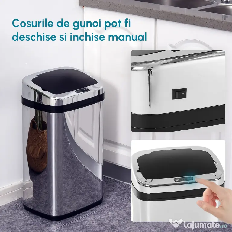 HOMCOM Coș de Gunoi cu Senzor Automat, Oțel Inoxidabil, Capacitate 30L, Design Modern | Aosom Romania