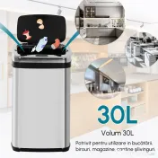 HOMCOM Coș de Gunoi cu Senzor Automat, Oțel Inoxidabil, Capacitate 30L, Design Modern | Aosom Romania