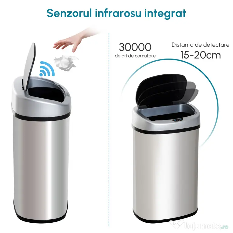 HOMCOM Coș de Gunoi cu Senzor Automat, Oțel Inoxidabil, Capacitate 30L, Design Modern | Aosom Romania