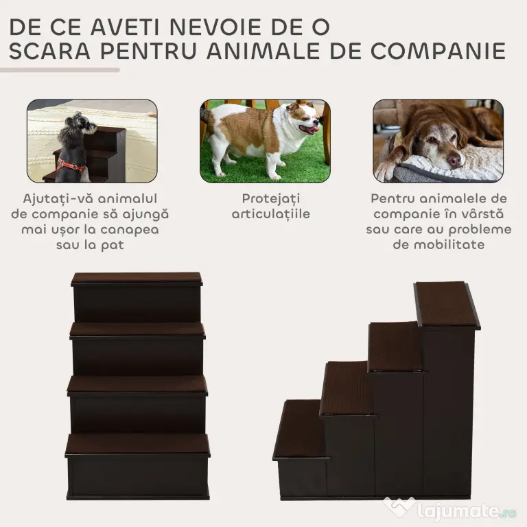 PawHut Scară Antiderapantă 4 Trepte, Perne Detasabile | Aosom Romania
