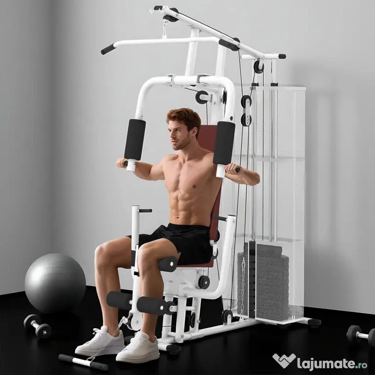 HOMCOM Stație Fitness Multifuncțională cu 4 Perne din Oțel și PU Alb | Aosom Romania