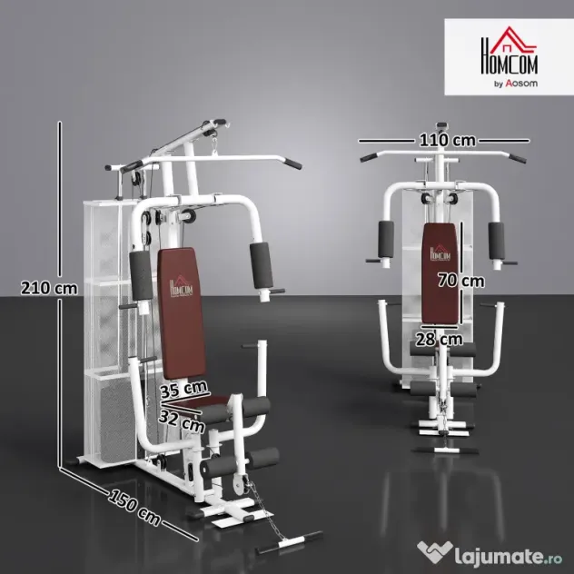 HOMCOM Stație Fitness Multifuncțională cu 4 Perne din Oțel și PU Alb | Aosom Romania