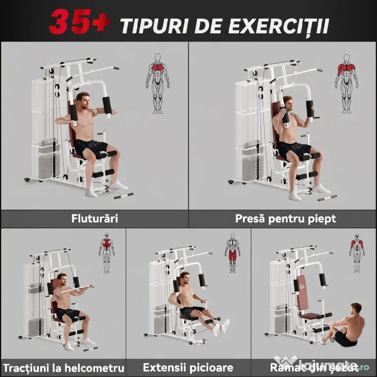 HOMCOM Stație Fitness Multifuncțională cu 4 Perne din Oțel și PU Alb | Aosom Romania