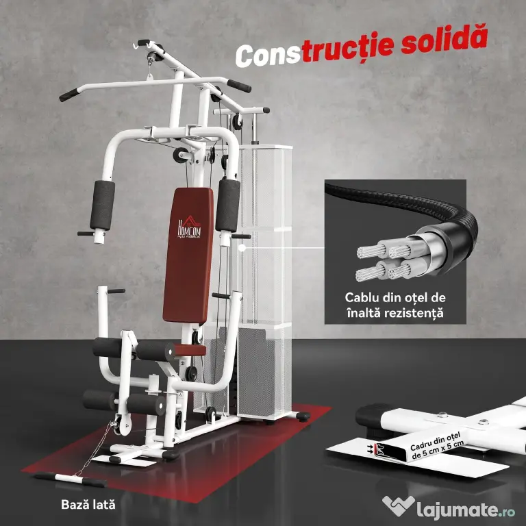 HOMCOM Stație Fitness Multifuncțională cu 4 Perne din Oțel și PU Alb | Aosom Romania
