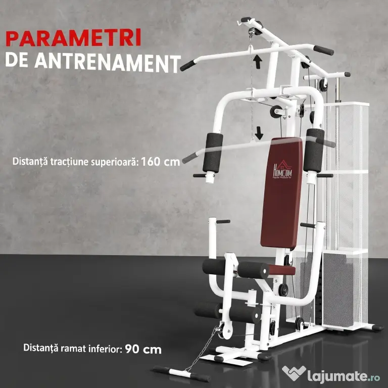HOMCOM Stație Fitness Multifuncțională cu 4 Perne din Oțel și PU Alb | Aosom Romania