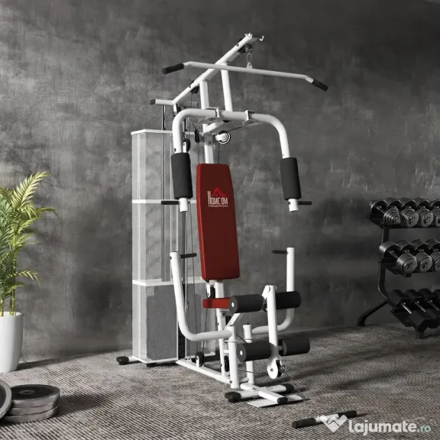 HOMCOM Stație Fitness Multifuncțională cu 4 Perne din Oțel și PU Alb | Aosom Romania