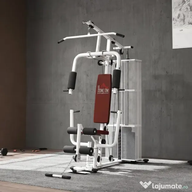 HOMCOM Stație Fitness Multifuncțională cu 4 Perne din Oțel și PU Alb | Aosom Romania