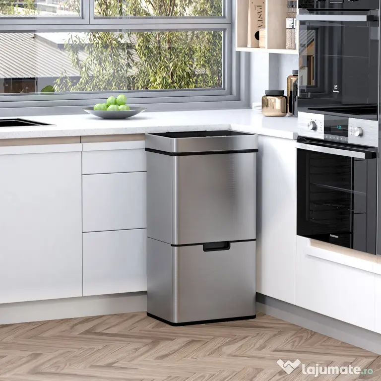 Cos de gunoi inteligent cu senzor HOMCOM, Capacitate 72 l, 42x30x81cm, Inox / ABS, Argintiu | Aosom Romania