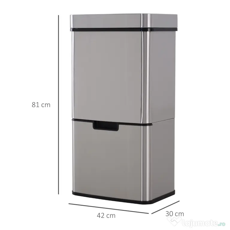 Cos de gunoi inteligent cu senzor HOMCOM, Capacitate 72 l, 42x30x81cm, Inox / ABS, Argintiu | Aosom Romania