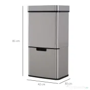 Cos de gunoi inteligent cu senzor HOMCOM, Capacitate 72 l, 42x30x81cm, Inox / ABS, Argintiu | Aosom Romania