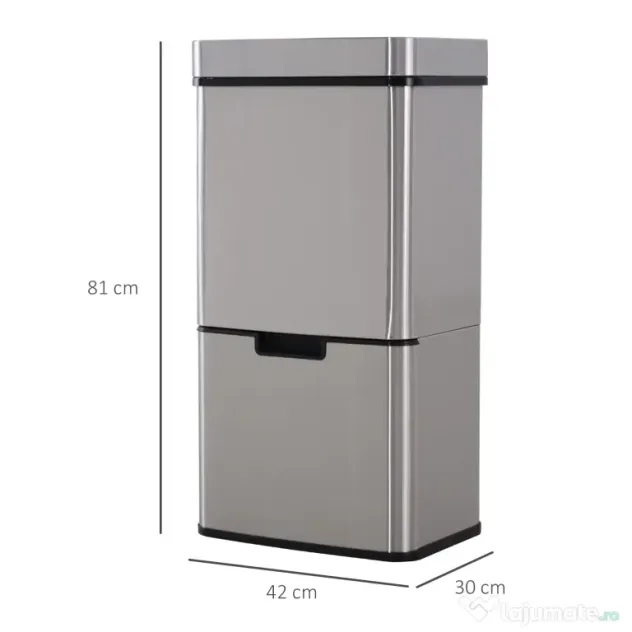 Cos de gunoi inteligent cu senzor HOMCOM, Capacitate 72 l, 42x30x81cm, Inox / ABS, Argintiu | Aosom Romania