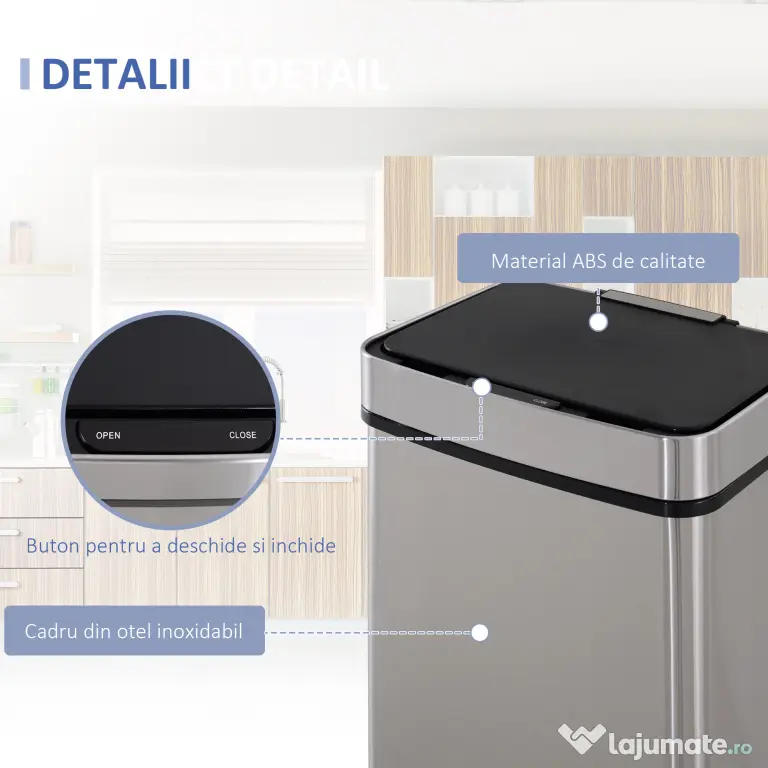 Cos de gunoi inteligent cu senzor HOMCOM, Capacitate 72 l, 42x30x81cm, Inox / ABS, Argintiu | Aosom Romania