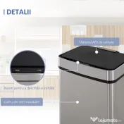 Cos de gunoi inteligent cu senzor HOMCOM, Capacitate 72 l, 42x30x81cm, Inox / ABS, Argintiu | Aosom Romania