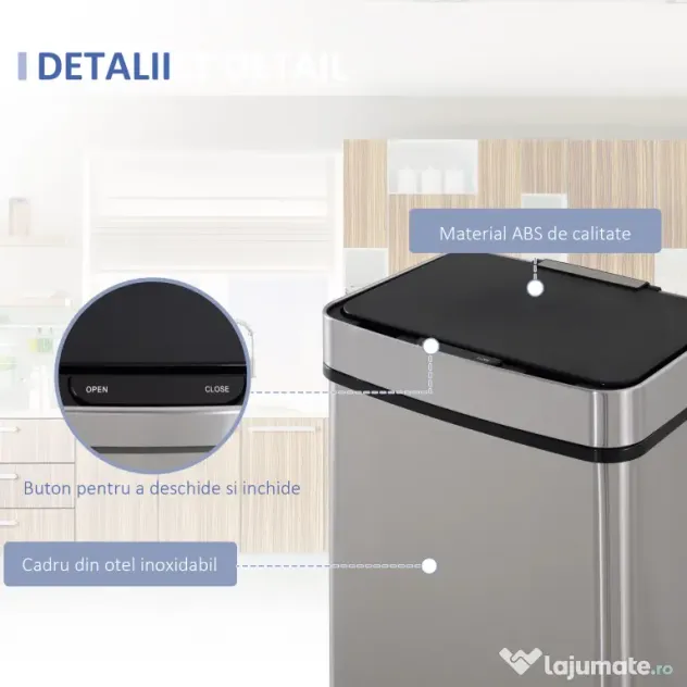 Cos de gunoi inteligent cu senzor HOMCOM, Capacitate 72 l, 42x30x81cm, Inox / ABS, Argintiu | Aosom Romania