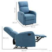Fotoliu Relax Rabatabil Manual cu Taburet Capacitate maxima 125kg Tesatura de Lin 66 × 95 × 99cm Albastru HOMCOM | Aosom Romania