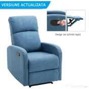 Fotoliu Relax Rabatabil Manual cu Taburet Capacitate maxima 125kg Tesatura de Lin 66 × 95 × 99cm Albastru HOMCOM | Aosom Romania