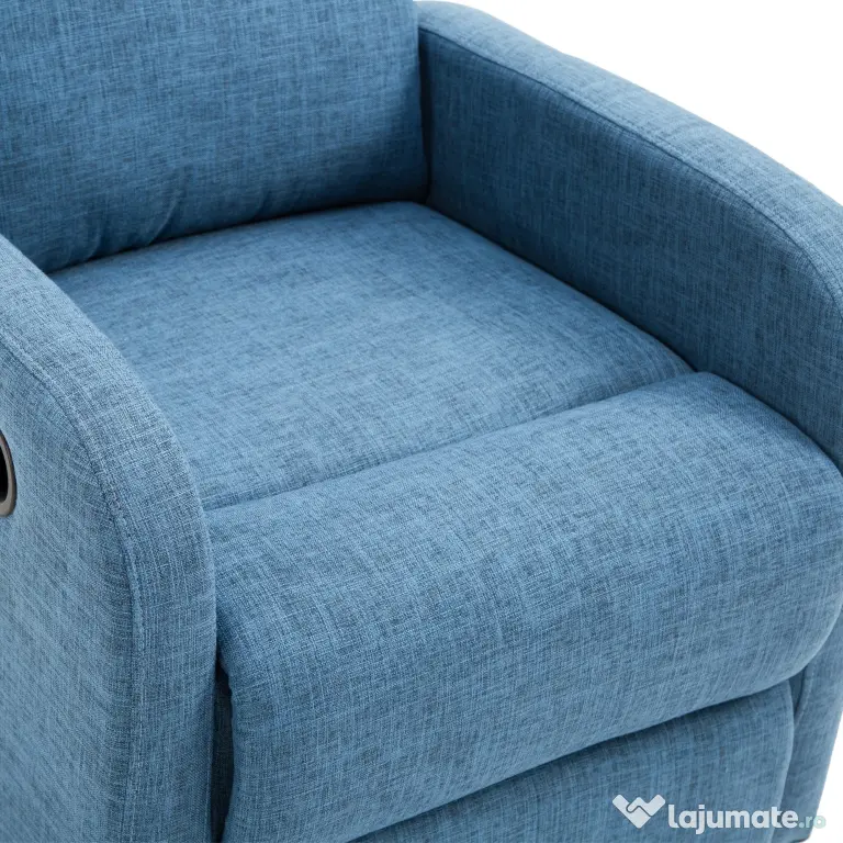 Fotoliu Relax Rabatabil Manual cu Taburet Capacitate maxima 125kg Tesatura de Lin 66 × 95 × 99cm Albastru HOMCOM | Aosom Romania