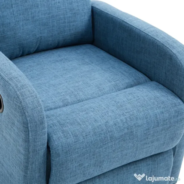 Fotoliu Relax Rabatabil Manual cu Taburet Capacitate maxima 125kg Tesatura de Lin 66 × 95 × 99cm Albastru HOMCOM | Aosom Romania