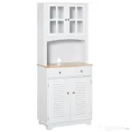 HOMCOM Bufet Bucătărie din Lemn Alb 68×39,5×170 cm, Dulap Spațios cu Rafturi Reglabile, 2 Sertare și Compartimente cu Uși