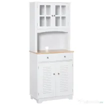 HOMCOM Bufet Bucătărie din Lemn Alb 68×39,5×170 cm, Dulap Spațios cu Rafturi Reglabile, 2 Sertare și Compartimente cu Uși