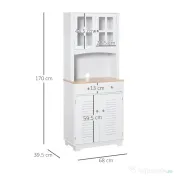 HOMCOM Dulap de Bucătărie Compact, Design Modern, Spațiu de Stocare, 68x39.5x170 cm, Alb | Aosom Romania