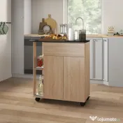 HOMCOM Dulapior de Bucătărie cu Sertare și Roți, Mobilier din Lemn, 78x39.5x88.5 cm, Stejar & Negru | Aosom Romania 