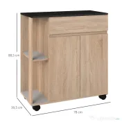 HOMCOM Dulapior de Bucătărie cu Sertare și Roți, Mobilier din Lemn, 78x39.5x88.5 cm, Stejar & Negru | Aosom Romania 