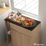 HOMCOM Dulapior de Bucătărie cu Sertare și Roți, Mobilier din Lemn, 78x39.5x88.5 cm, Stejar & Negru | Aosom Romania 