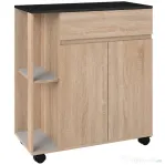 HOMCOM Dulapior de Bucătărie cu Sertare și Roți, Mobilier din Lemn, 78x39.5x88.5 cm, Stejar & Negru