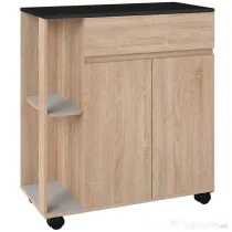 HOMCOM Dulapior de Bucătărie cu Sertare și Roți, Mobilier din Lemn, 78x39.5x88.5 cm, Stejar & Negru